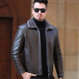 Men's Leather Fleece Lined Short Jackets - Black - Men's Business Jacket - 7XL - Genuine Leather - image 12