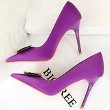 Women's Square Buckle Pointed Toe Pumps - Black - Formal Shoes - 40 B - PU Leather - image 23