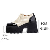 Women's British Walker Chunky Platforms - Black/Beige - Platform Chunky Shoes - 43 B - PU Patent Leather - image 49