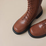 Women's Real Leather Lace Up Riding Boot - Brown - 1 / Short Plush - 10.5 B - Genuine Leather - image 7