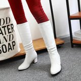 Women's Knee High Block Heeled Boots - Black - Block Heel Boots - 43 B - PU Leather - image 7