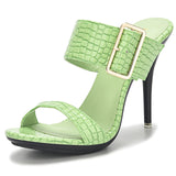 Women's Big Buckle High Heel Slides - Green - Formal Shoes - 43 B - PU Leather - image 3