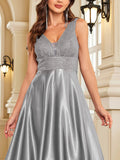 Women's Elegant Satin Sequin Dresses - Navy Blue - Evening Dress - XXL - Polyester Sequin - image 41