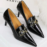 Women's Low Pointed Toe Buckle Pumps - Brown - Pumps - 40 B - PU Leather - image 26