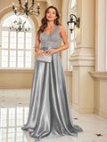 Women's Elegant Satin Sequin Dresses - Navy Blue - Evening Dress - XXL - Polyester Sequin - image 39