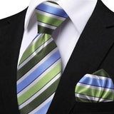 Men's 3 Pcs Striped Jacquard Tie Set - Blue - 2 - One Size - Polyester - image 41