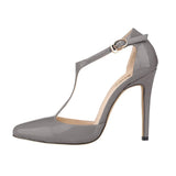 Women's Super High Heel T-Strap Stilettos - Grey - Ladies Dress Shoe - 12 B - PU Patent Leather - image 7