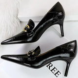 Women's Low Pointed Toe Buckle Pumps - Brown - Pumps - 40 B - PU Leather - image 20