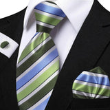 Men's 3 Pcs Striped Jacquard Tie Set - Blue - 2 - One Size - Polyester - image 11
