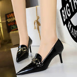 Women's Low Pointed Toe Buckle Pumps - Brown - Pumps - 40 B - PU Leather - image 22