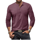Men's Casual Long Sleeve Henly Shirt - Khaki - Long Sleeve Tee Shirt - 5XL - Polyester - image 26
