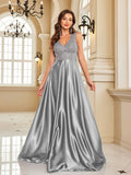 Women's Elegant Satin Sequin Dresses - Navy Blue - Evening Dress - XXL - Polyester Sequin - image 40