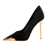 Women's Velvet Stilettos Metal Toe Heel - Wine Red - Party Pumps - 40 B - PU Leather - image 14