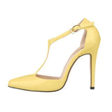 Women's Super High Heel T-Strap Stilettos - Black - Ladies Dress Shoe - 12 B - PU Patent Leather - image 10