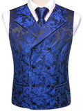 Men's 4 Pcs Formal Floral Tie Vest Sets - Brown - 4pc Tie Set - HT-MJ-0093 - 3XL - Silk - image 23