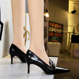 Women's Low Pointed Toe Buckle Pumps - Brown - Pumps - 40 B - PU Leather - image 25