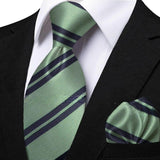 Men's 3 Pcs Striped Jacquard Tie Set - Blue - 2 - One Size - Polyester - image 37