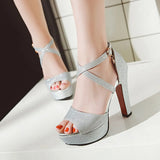 Women's Sequin High Platform Sandals - Gold - 11.5cm / Sandals - 43 B - PU Leather - image 17