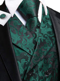 Men's 4 Pcs Formal Floral Tie Vest Sets - Brown - 4pc Tie Set - HT-MJ-0093 - 3XL - Silk - image 30