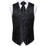 Men's 5 Pcs Luxury Black Vest Tie Set - Black -5Pcs Set -MJ-3203-0064 - XXXL - Silk - image 2