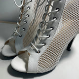 Women's Mesh Peep Toe Stiletto Booties - Beige - 10cm Mesh Booties - 43 B - PU Leather - image 36