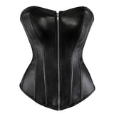 Women's Faux Leather Zip Up Corset - Black - Zip Up Corset - 7XL - PU Leather - image 12