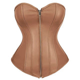 Women's Faux Leather Zip Up Corset - Black - Zip Up Corset - 7XL - PU Leather - image 8
