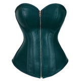 Women's Faux Leather Zip Up Corset - Dark Green - Zip Up Corset - 7XL - PU Leather - image 4