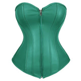 Women's Faux Leather Zip Up Corset - Green - Zip Up Corset - 7XL - PU Leather - image 3