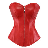 Women's Faux Leather Zip Up Corset - Red - Zip Up Corset - 7XL - PU Leather - image 15