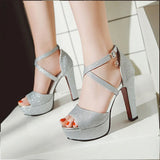 Women's Sequin High Platform Sandals - Gold - 11.5cm / Sandals - 43 B - PU Leather - image 20