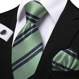 Men's 3 Pcs Striped Jacquard Tie Set - Blue - 2 - One Size - Polyester - image 7