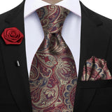 Men's 4 Pcs Floral Crimson Tie Set - Red - 4Pcs Set - One Size - Silk - image 1