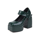 Women's Stone Pattern High-Heel Platform - Red - Chunky Platforms - 43 B - PU Leather - image 5