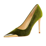 Women's Velvet Stilettos Metal Toe Heel - Green - Party Pumps - 40 B - PU Leather - image 11