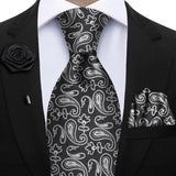 Men's 4 Pcs Floral Black Grey Tie Set - Blue - 4Pcs Set - One Size - Silk - image 1