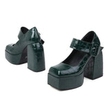 Women's Stone Pattern High-Heel Platform - Red - Chunky Platforms - 43 B - PU Leather - image 11