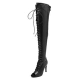 Women's Over Knee Lace Up Dance Boots - Black - Suede Outsole 11cm - 43 B - PU Suede Leather - image 27