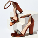 Funki Buys | Shoes | Women's Satin Crystal High Block Sandal