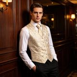 Men's 4pcs Formal Floral Tie Set - Beige - 4pc Tie Set -MJ -3037 - 3XL - Silk - image 6