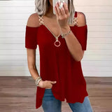 Women's Chain Link Strap Zipper Shirt - Blue - Zip Top - 5XL - Polyester - image 5
