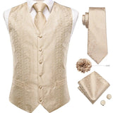 Men's 5 Pcs Floral Wedding Vest Tie Set - Beige - 5Pcs Set - MJ-0036-0088 - XXXL - Silk - image 2