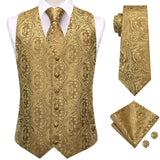 Men's 5 Pcs Premium Gold Vest Tie Set - Dark Gold - 5Pcs Set - MJ-3202_0036 - XXXL - Silk - image 2