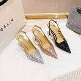 Women's Metallic Bling Bridal Slingbacks - Black - 2 / 6cm / Metallic Heels - 41 B - PU Leather - image 17