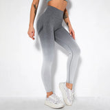 Women's Gradient Smile Yoga Pants - Light Gray - Gradient / Fitness Pants - XL - Spandex Polyester - image 2