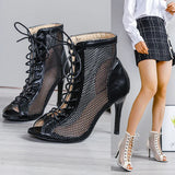 Women's Mesh Lace Up Stiletto Booties - White - Mesh Booties - 43 B - PU Leather - image 19