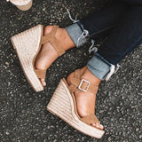 Women's Summer Platform Wedge Sandals - Black - Wedge Sandals - 43 B - PU Leather - image 18