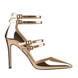 Women's Luxury 4 Strap Stiletto Sandals - Gold - Formal Shoes - 45 B - PU Leather - image 6