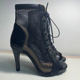 Women's Mesh Peep Toe Stiletto Booties - Beige - 10cm Mesh Booties - 43 B - PU Leather - image 24