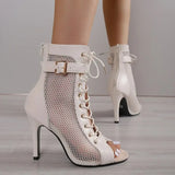 Women's Mesh Lace Up Buckle Ankle Boots - Red - Mesh Booties - 43 B - PU Leather - image 5